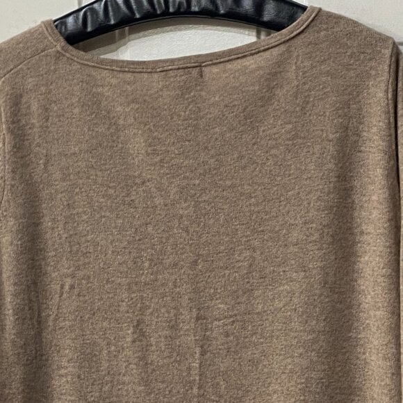Neiman Marcus Cashmere Sz M Beige Tunic Sweater 3/4 Sleeve Asymmetrical Hem - Picture 6 of 11